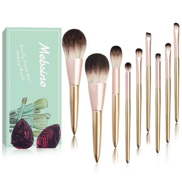 Makeup Brushes Professional Makeup Brushes Sets 9 Pcs Golden Make-up Brush Sets - Picture 5 of 8